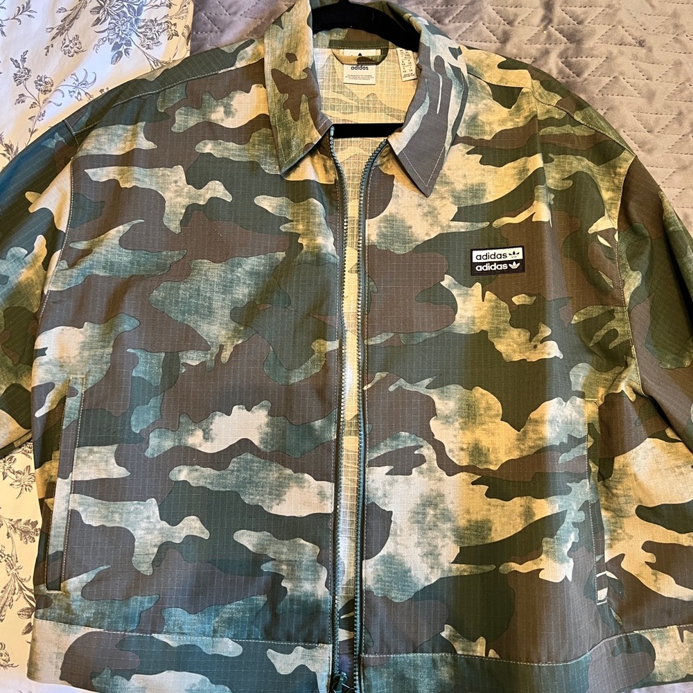 Adidas Green Camo Cropped Zipped Jacket